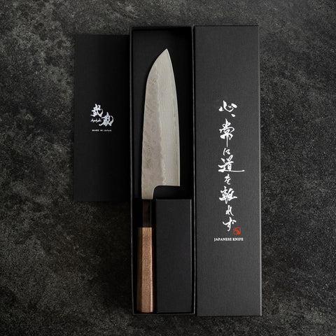 Santoku 440C Nashiji Damascus Buffalo Walnut Handle 165mm (6.5”)-[Musashi]-[Japanese-Kitchen-Knives]