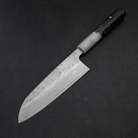 Santoku 440C Nashiji Damascus Ocean White Black Gold Handle 165mm (6.5”)-[Musashi]-[Japanese-Kitchen-Knives]