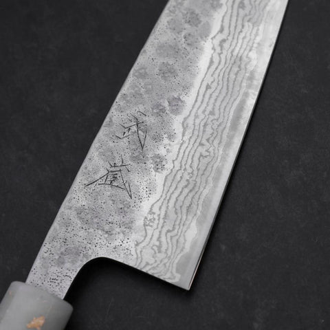 Santoku 440C Nashiji Damascus Ocean White Black Gold Handle 165mm (6.5”)-[Musashi]-[Japanese-Kitchen-Knives]