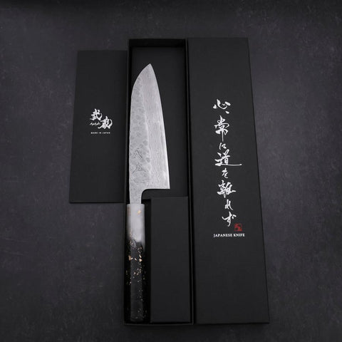 Santoku 440C Nashiji Damascus Ocean White Black Gold Handle 165mm (6.5”)-[Musashi]-[Japanese-Kitchen-Knives]