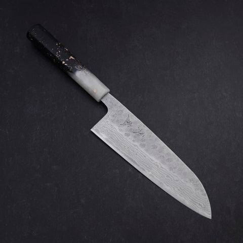 Santoku 440C Nashiji Damascus Ocean White Black Gold Handle 165mm (6.5”)-[Musashi]-[Japanese-Kitchen-Knives]