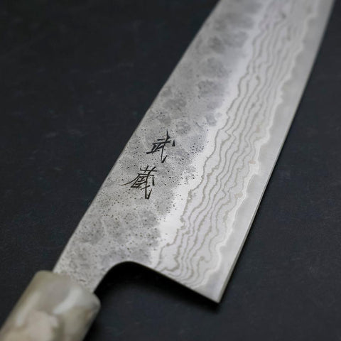 Santoku 440C Nashiji Damascus Ocean White Blue Handle 165mm-[Musashi]-[Japanese-Kitchen-Knives]