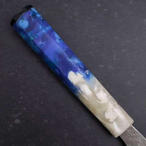Santoku 440C Nashiji Damascus Ocean White Blue Handle 165mm-[Musashi]-[Japanese-Kitchen-Knives]