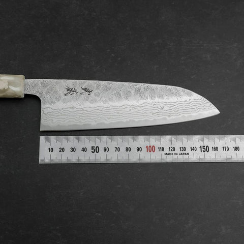 Santoku 440C Nashiji Damascus Ocean White Blue Handle 165mm-[Musashi]-[Japanese-Kitchen-Knives]