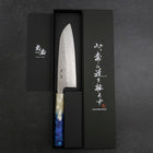 Santoku 440C Nashiji Damascus Ocean White Blue Handle 165mm-[Musashi]-[Japanese-Kitchen-Knives]