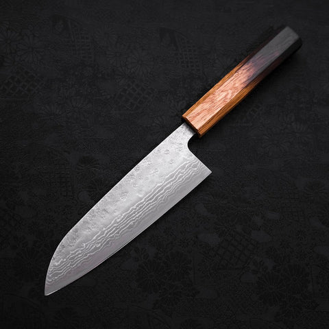 Santoku 440C Nashiji Damascus Yaki Urushi Handle 165mm-[Musashi]-[Japanese-Kitchen-Knives]