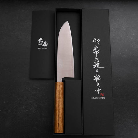 Santoku 440C Polished Oak Handle 165mm-[Musashi]-[Japanese-Kitchen-Knives]