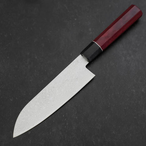 Santoku AUS-10 Damascus Red Cherry Handle 170mm