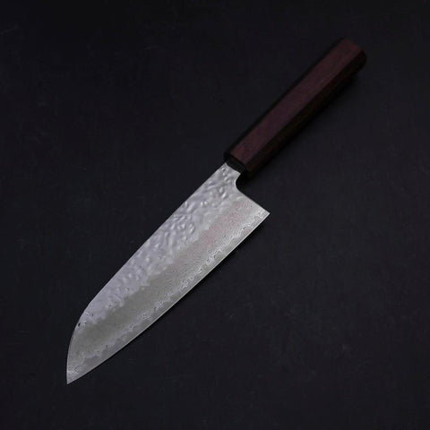 Santoku AUS-10 Mirror Tsuchime Damascus Purple Urushi Handle 165mm-[Musashi]-[Japanese-Kitchen-Knives]