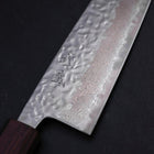 Santoku AUS-10 Mirror Tsuchime Damascus Purple Urushi Handle 165mm-[Musashi]-[Japanese-Kitchen-Knives]