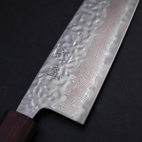 Santoku AUS-10 Mirror Tsuchime Damascus Purple Urushi Handle 165mm-[Musashi]-[Japanese-Kitchen-Knives]