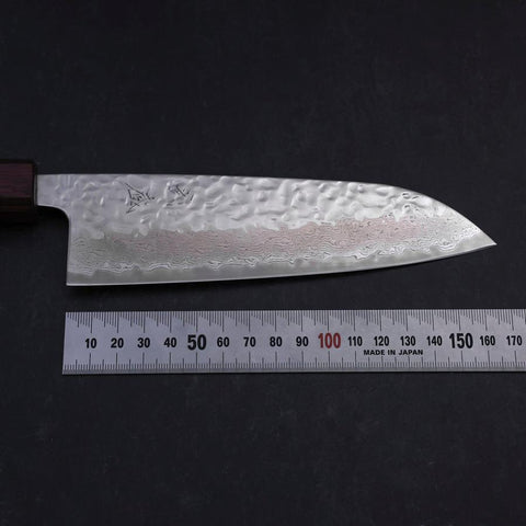 Santoku AUS-10 Mirror Tsuchime Damascus Purple Urushi Handle 165mm-[Musashi]-[Japanese-Kitchen-Knives]