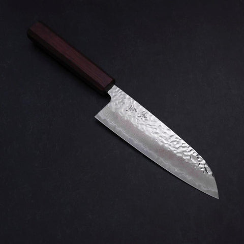 Santoku AUS-10 Mirror Tsuchime Damascus Purple Urushi Handle 165mm-[Musashi]-[Japanese-Kitchen-Knives]