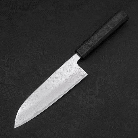 Santoku AUS-10 Nashiji Damascus Black Ishime Urushi Handle 165mm-[Musashi]-[Japanese-Kitchen-Knives]