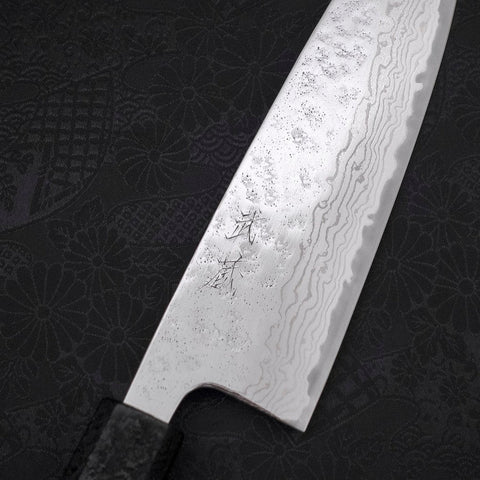 Santoku AUS-10 Nashiji Damascus Black Ishime Urushi Handle 165mm-[Musashi]-[Japanese-Kitchen-Knives]