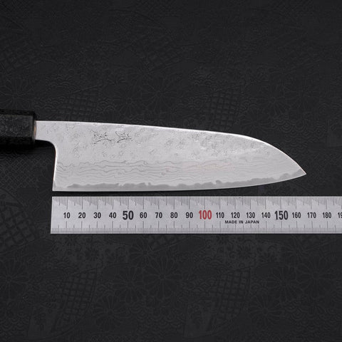 Santoku AUS-10 Nashiji Damascus Black Ishime Urushi Handle 165mm-[Musashi]-[Japanese-Kitchen-Knives]