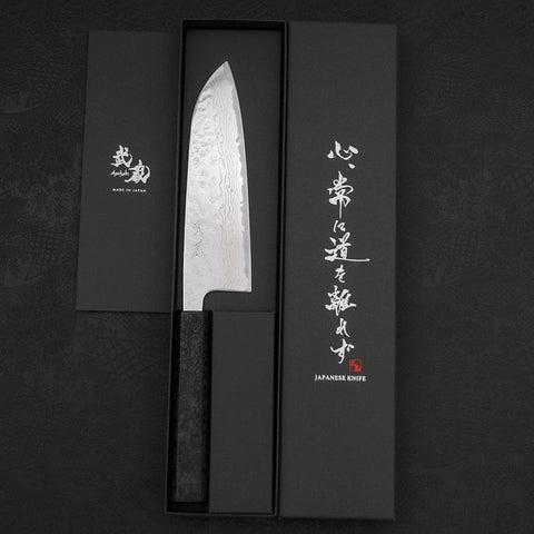 Santoku AUS-10 Nashiji Damascus Black Ishime Urushi Handle 165mm-[Musashi]-[Japanese-Kitchen-Knives]