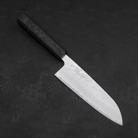 Santoku AUS-10 Nashiji Damascus Black Ishime Urushi Handle 165mm-[Musashi]-[Japanese-Kitchen-Knives]