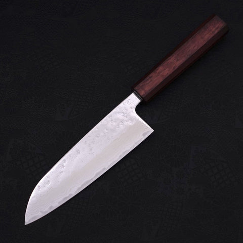 Santoku AUS-10 Nashiji Damascus Purple Urushi Handle 165mm-[Musashi]-[Japanese-Kitchen-Knives]