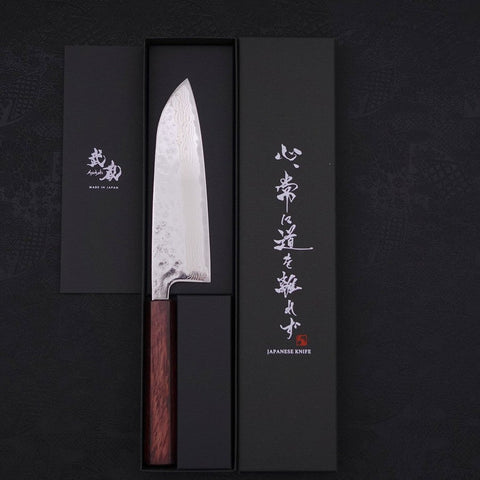 Santoku AUS-10 Nashiji Damascus Purple Urushi Handle 165mm-[Musashi]-[Japanese-Kitchen-Knives]
