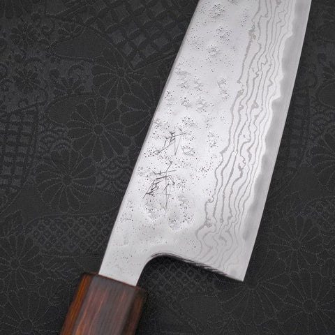 Santoku AUS-10 Nashiji Damascus Sumi Urushi Handle 165mm-[Musashi]-[Japanese-Kitchen-Knives]