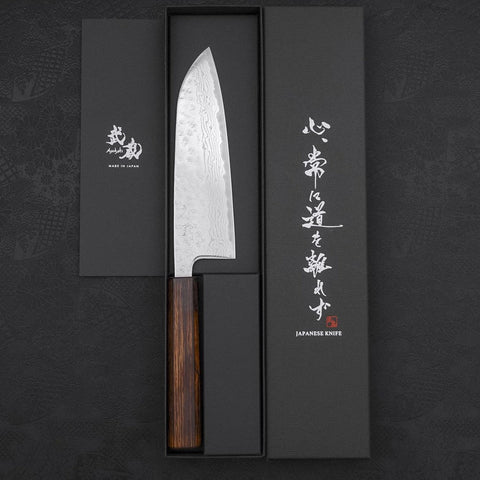 Santoku AUS-10 Nashiji Damascus Sumi Urushi Handle 165mm-[Musashi]-[Japanese-Kitchen-Knives]