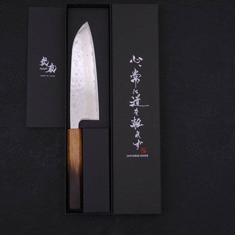 Santoku AUS-10 Nashiji Damascus Yaki Urushi Handle 165mm-[Musashi]-[Japanese-Kitchen-Knives]
