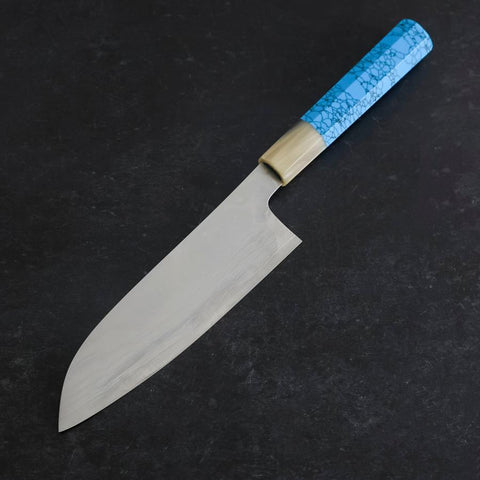 Santoku AUS-10 Nickel Damascus Buffalo Turquoise Handle 170mm-[Musashi]-[Japanese-Kitchen-Knives]