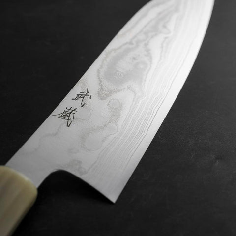 Santoku AUS-10 Nickel Damascus Buffalo Turquoise Handle 170mm-[Musashi]-[Japanese-Kitchen-Knives]