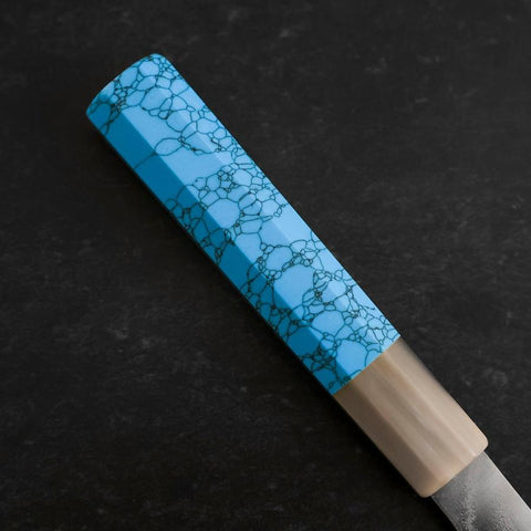 Santoku AUS-10 Nickel Damascus Buffalo Turquoise Handle 170mm-[Musashi]-[Japanese-Kitchen-Knives]