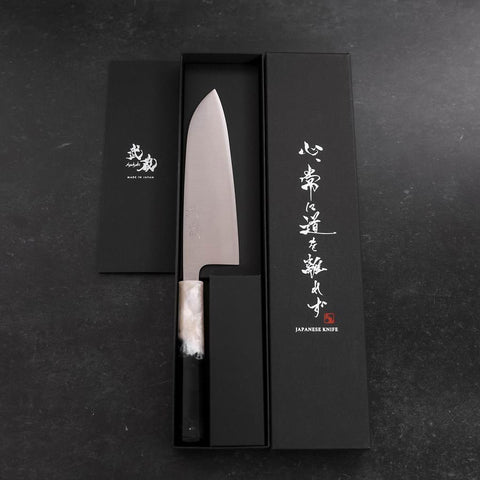 Santoku AUS-10 Polished Ocean Black White Handle 165mm-[Musashi]-[Japanese-Kitchen-Knives]