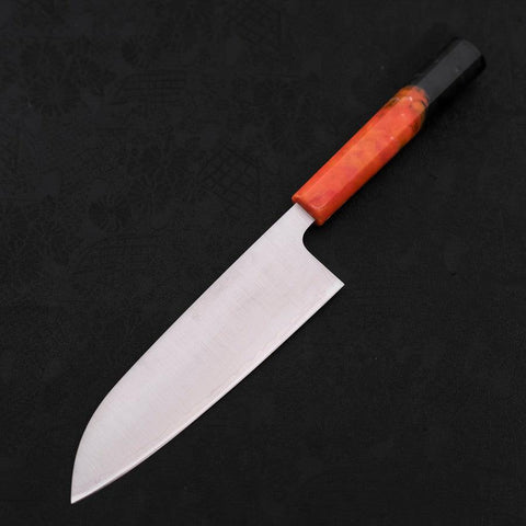 Santoku AUS-10 Polished Ocean Orange & Black Handle 165mm (6.5”)-[Musashi]-[Japanese-Kitchen-Knives]