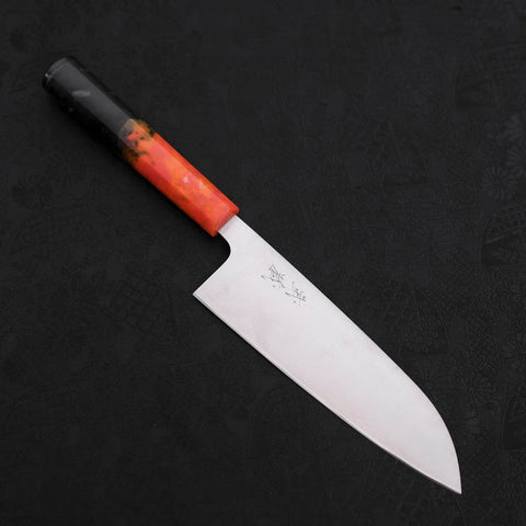 Santoku AUS-10 Polished Ocean Orange & Black Handle 165mm (6.5”)-[Musashi]-[Japanese-Kitchen-Knives]