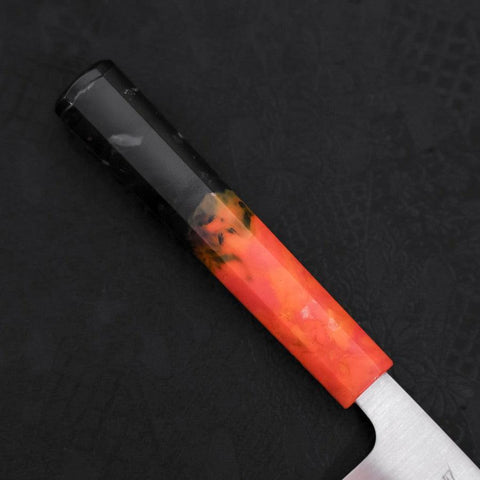 Santoku AUS-10 Polished Ocean Orange & Black Handle 165mm-[Musashi]-[Japanese-Kitchen-Knives]