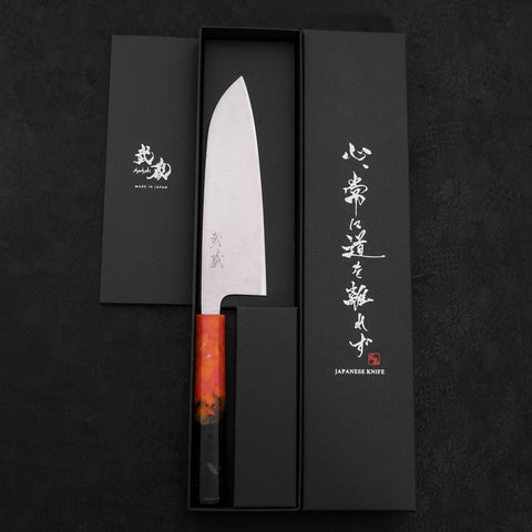 Santoku AUS-10 Polished Ocean Orange & Black Handle 165mm-[Musashi]-[Japanese-Kitchen-Knives]