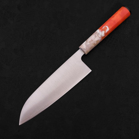 Santoku AUS-10 Polished Ocean Orange & White Handle 165mm (6.5”)-[Musashi]-[Japanese-Kitchen-Knives]