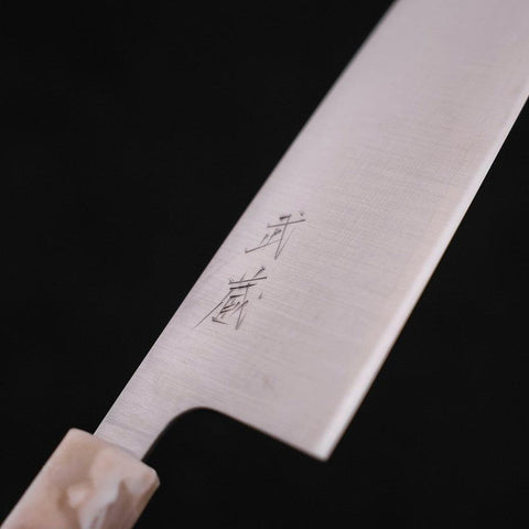 Santoku AUS-10 Polished Ocean Orange & White Handle 165mm (6.5”)-[Musashi]-[Japanese-Kitchen-Knives]