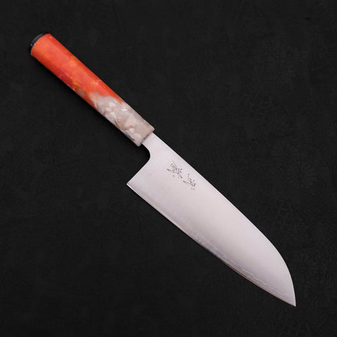 Santoku AUS-10 Polished Ocean Orange & White Handle 165mm (6.5”)-[Musashi]-[Japanese-Kitchen-Knives]