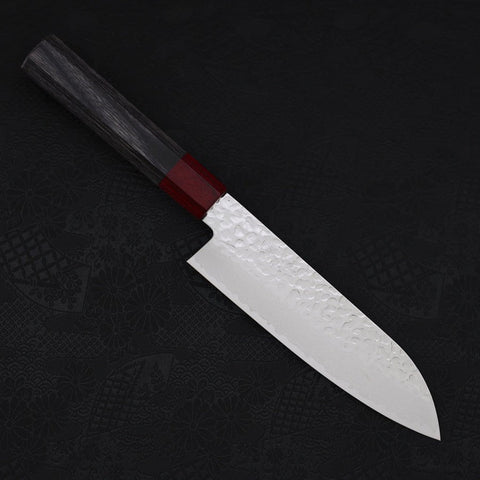 Santoku AUS-10 Tsuchime Damascus Cherry Handle 170mm-[Musashi]-[Japanese-Kitchen-Knives]