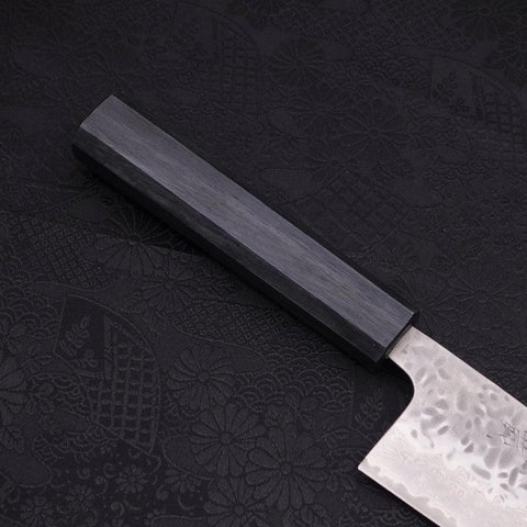 Santoku AUS-10 Tsuchime Damascus Dark-Blue Urushi Handle 165mm (6.5”)-[Musashi]-[Japanese-Kitchen-Knives]