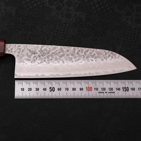 Santoku AUS-10 Tsuchime Damascus Purple Urushi Handle 165mm-[Musashi]-[Japanese-Kitchen-Knives]