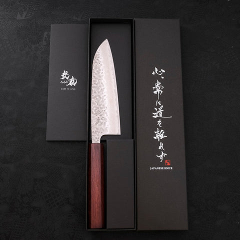Santoku AUS-10 Tsuchime Damascus Purple Urushi Handle 165mm-[Musashi]-[Japanese-Kitchen-Knives]