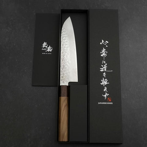 Santoku AUS-10 Tsuchime Damasco Mango de Nogal Palisandro 180mm