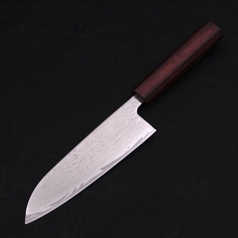 Santoku AUS-10 Wave Nickel Damascus Purple Urushi Handle 165mm-[Musashi]-[Japanese-Kitchen-Knives]