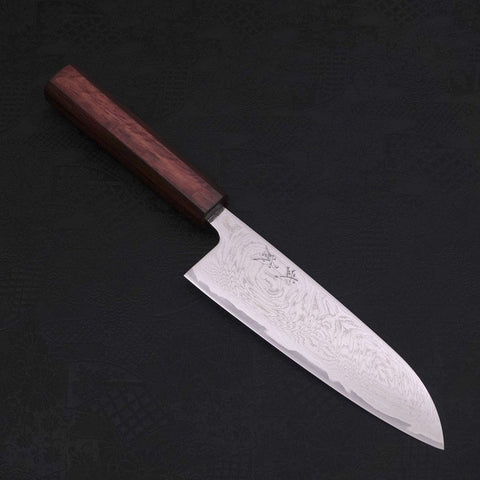 Santoku AUS-10 Wave Nickel Damascus Purple Urushi Handle 165mm-[Musashi]-[Japanese-Kitchen-Knives]