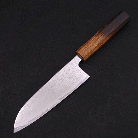 Santoku AUS-10 Wave Nickel Damascus Yaki Urushi Handle 165mm-[Musashi]-[Japanese-Kitchen-Knives]