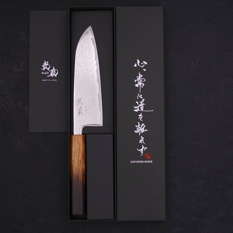 Santoku AUS-10 Wave Nickel Damascus Yaki Urushi Handle 165mm-[Musashi]-[Japanese-Kitchen-Knives]