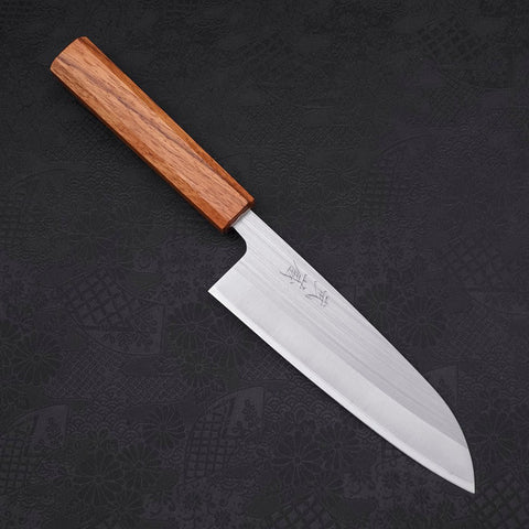 Santoku AUS-8 Polished Oak Handle 165mm-[Musashi]-[Japanese-Kitchen-Knives]