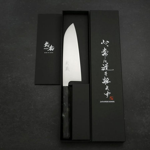 Santoku AUS-8 Polished Ocean Black Handle 165mm-[Musashi]-[Japanese-Kitchen-Knives]
