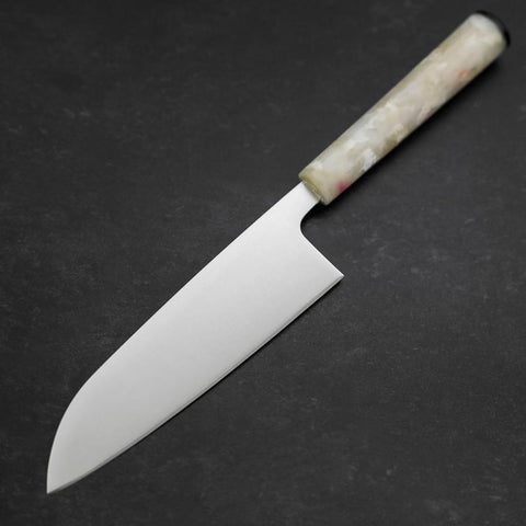 Santoku AUS-8 Polished Ocean White Handle 165mm-[Musashi]-[Japanese-Kitchen-Knives]